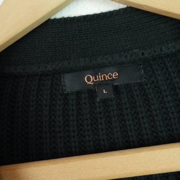 Quince Organic Cotton Fisherman Boxy Cropped Cardigan Large Black Chunky Knit - Picture 2 of 9